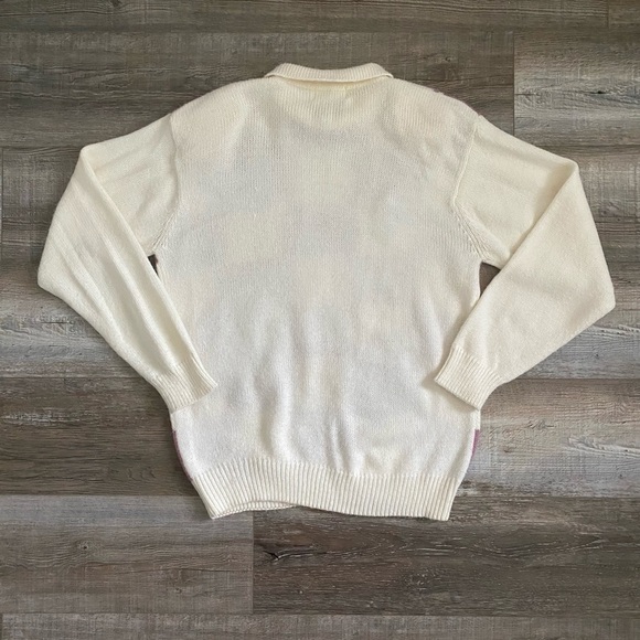 Vintage Floral Embroidered Argyle Collar Sweater M - Picture 4 of 8